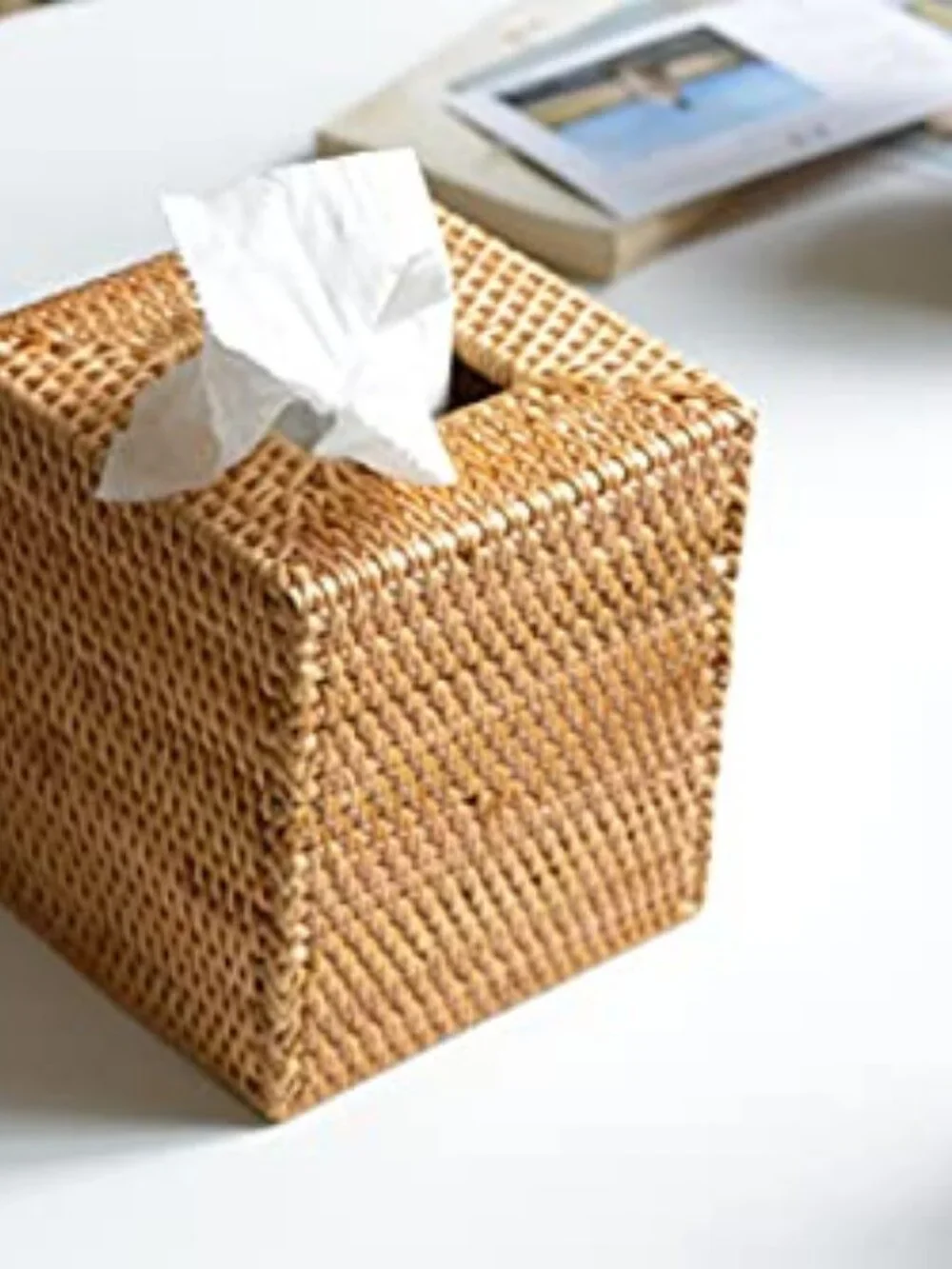 Rattan Tissue Box Cover Square Hand Woven Wicker Tissue Holder 5.5 x 5.5 X 5.7in